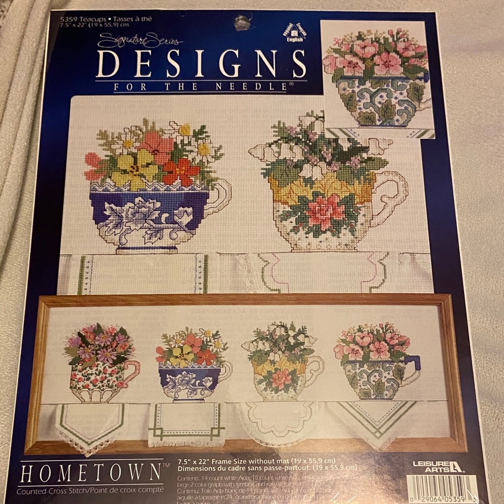 Floral Cross Stitch Kit - Blue and White
